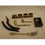 A selection of various Cornish mining memorabilia including a Poldice Mines fork,