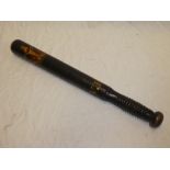 A Victorian painted wood police truncheon marked "VR"