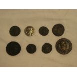 A small selection of various Roman coins including Constantine II bronze coin,