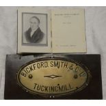 A rare old brass oval name plate from Bickford Smith & Co.