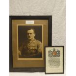 An original First War memorial scroll awarded to Capt Robert Alexander Rendall MC DCLI together