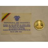 A 1968 Republic of Columbia gold 200 pesos (unc)