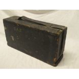 An early First War painted wood and brass mounted machine gun ammunition box with leather strap