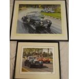 A coloured limited edition racing print "Malvern Meets Maranello" after James Dugdale,
