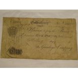 A 19th Century Cornish banknote for T & J Gundry at Goldsithney,
