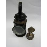 A Midland railway three aspect hand lamp with resevoir and burner stamped B.