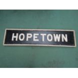 HOPETOWN signal box name plate, wooden with cast metal letters,