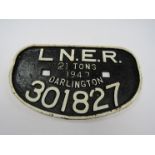 A cast iron LNER wagon plate 30127 Darlington 1947