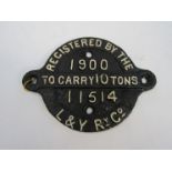 A cast iron L&Y Rly Co. 1900 wagon plate no.