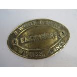 A brass R. White & Son Engineers plate with associated research