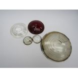 A quantity of signal lamp lenses, 8½" clear, 5" clear, 5" red,