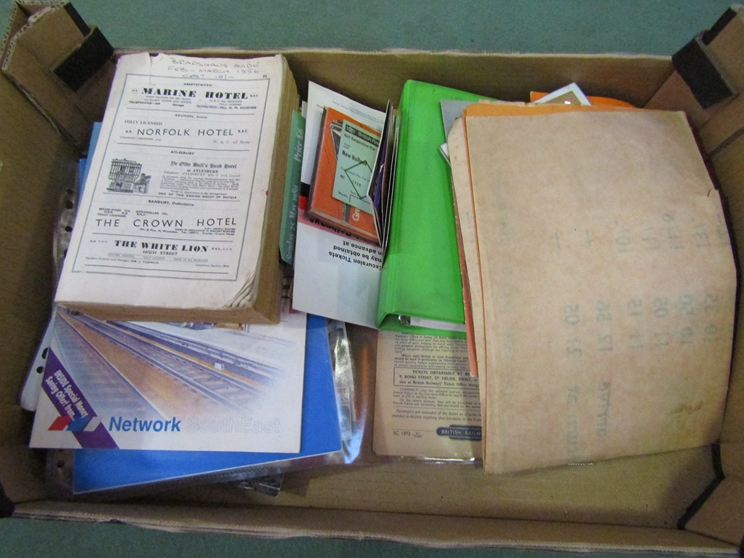 A box containing mixed railway ephemera to include magazines,