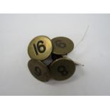 Four brass signal box lever plate numbers 6, 8,