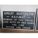 A cast iron GNR Notice - Beware Of Trains Sign,