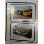 Two folders containing B&W and Colour images of various railway locomotives including steam, diesel,