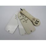 Four traffolyte signal box lever plates - 35, 8, Up Siding or Goods Shed To Up Main 10,