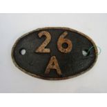 A cast iron steam locomotive shed code plate 26A - Newton Heath