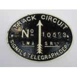 A cast iron L.M. & S. Rly track circuit ID plate