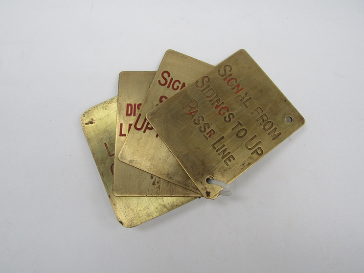 Four Midland Railway brass double sided lever plates - Leeds Line Crossover/ Points Sidings And Up