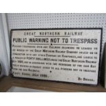 A cast iron GNR Notice - Public Warning not to Trespass Notice,