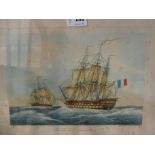 A pair of oak framed lithographs circa 1820 by Charpentier of ships under sail,