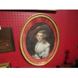 A Victorian oval portrait "The Young Lady" mezzotint, dated 1876, gilt framed and glazed,
