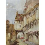 A gilt framed 19th Century French watercolour of a street scene in an old town, framed and glazed,