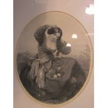 An oval steel black and white engraving "My Mother Bids me Bind my Hair", framed and glazed,