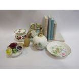 A pair of Cherished Teddies book ends and other china