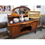 An Edwardian Maple & Co satinwood crossbanded mahogany breakfront mirror back sideboard,