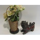An Oriental Dog of Fo trinket box and a bamboo vase