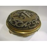 An early Victorian beadwork circular stool with gilt painted relief,