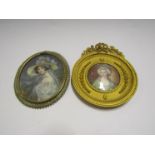 Two gilt and ormolu framed miniature portraits of ladies,