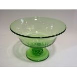 An Art Deco green glass centre piece, circa 1920, Austrian, 20cm diameter,