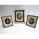 Three miniature portraits frames,