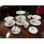 Three Alfred Meakin/Myott tiered Mallard print cake stands and four matching cups and saucers
