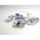Four Royal Copenhagen dishes including "Snowdrops", "boat" and flowers (4),