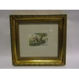 A coloured print depicting children fishing, gilt framed and glazed,