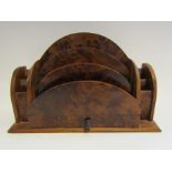 A Deco burr walnut letter rack