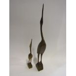 A hand carving of a stork/crane and her young in wood, circa 1950-60,