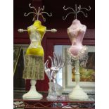 Two Dumby jewellery stands and a hand ring holder (3)