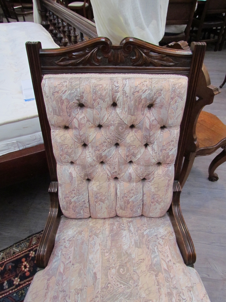 An Edwardian open armchair with button back on turned front legs to castors - Image 2 of 2