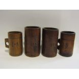 Four wooden pint and half pint corn measures in oak and beech