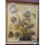 WINIFRED PLEDGER: An oil on board of flowers, local artist, signed lower right, framed,