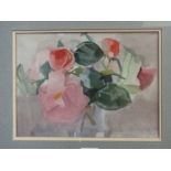 A 20th Century abstract watercolour of flowers, unsigned, framed and glazed,