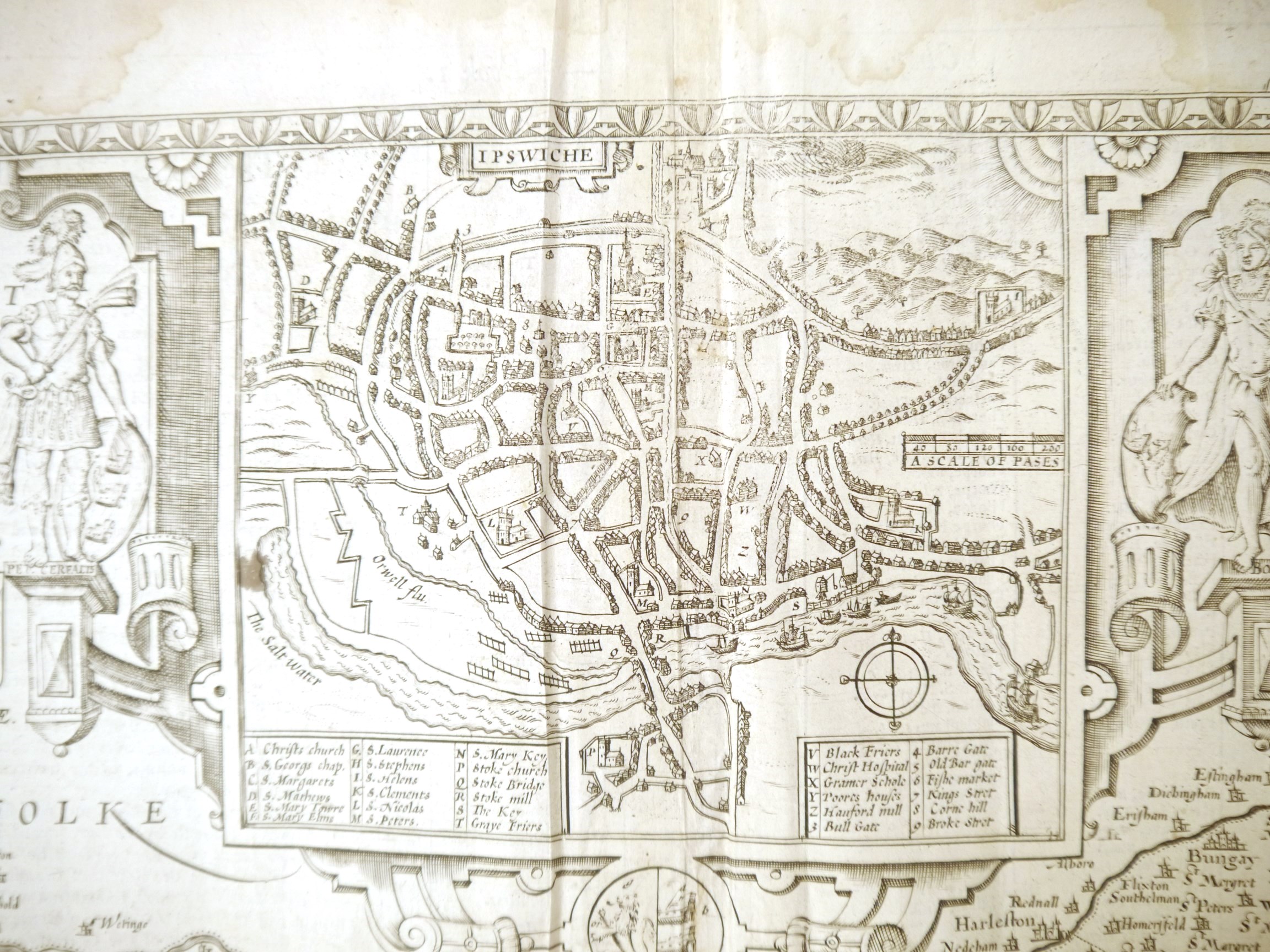 John Speed: 'Suffolk described and divided into hundreds [Suffolk]', engraved map, London, - Image 4 of 4