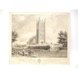 A hand coloured lithograph of Gillingham Hall & Church by Henry Davy, 1863,