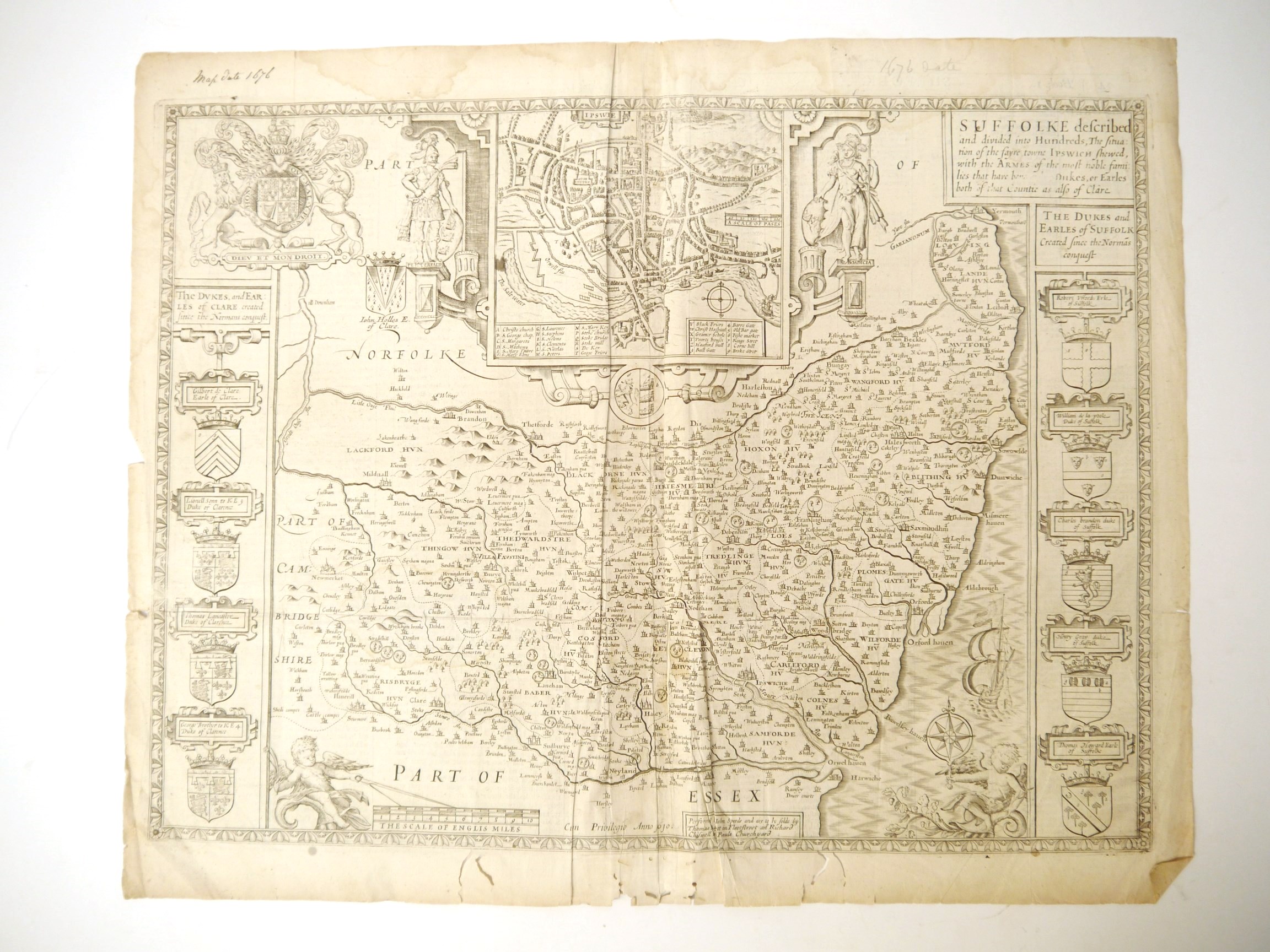 John Speed: 'Suffolk described and divided into hundreds [Suffolk]', engraved map, London,