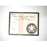 An unused ticket 1910 Death of Edward VII, Royal Chapel of St.