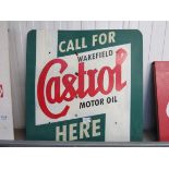 A metal sign painted Castrol Motor Oil